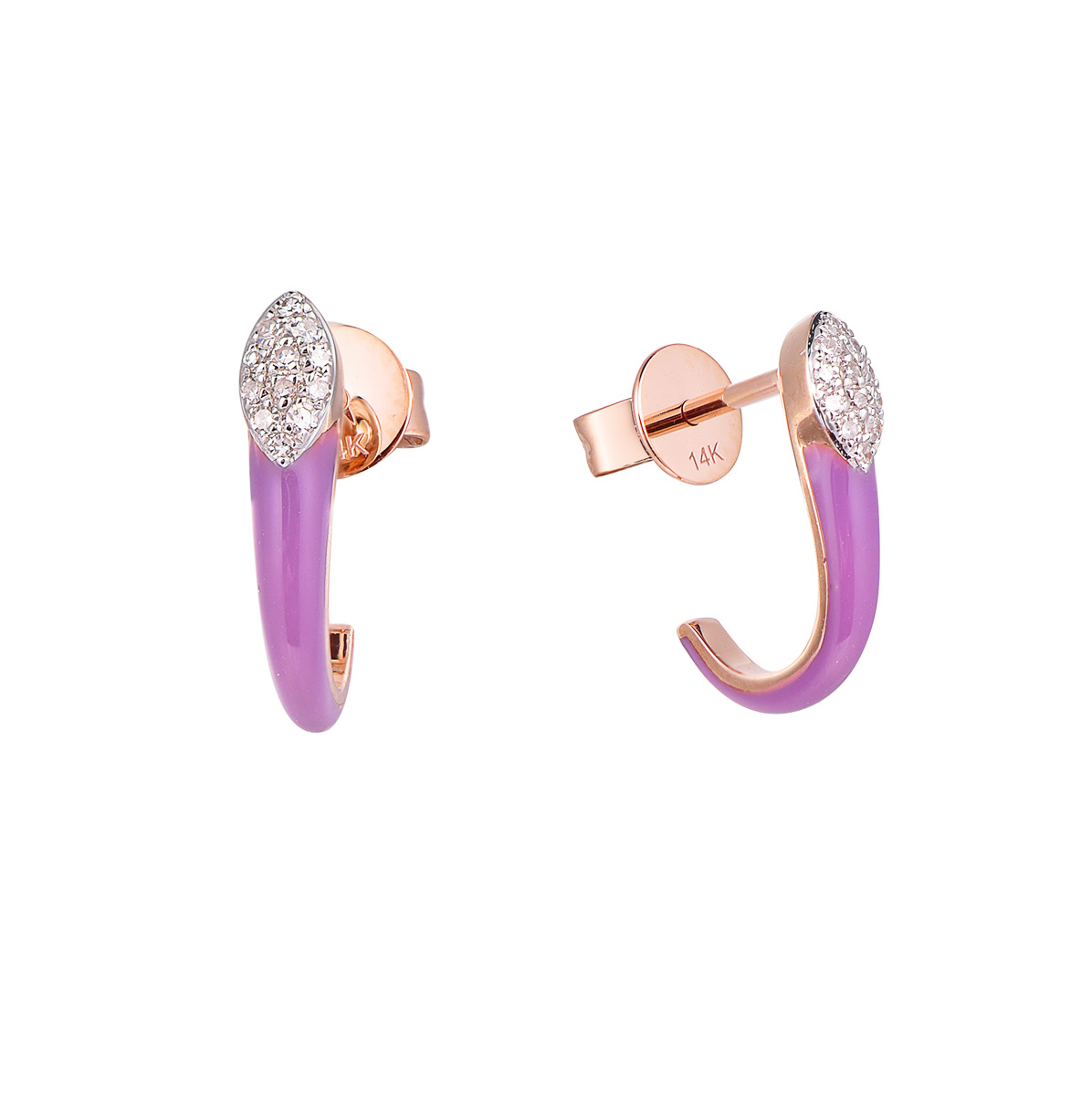 74585E 14K Rose gold enamel earrings
