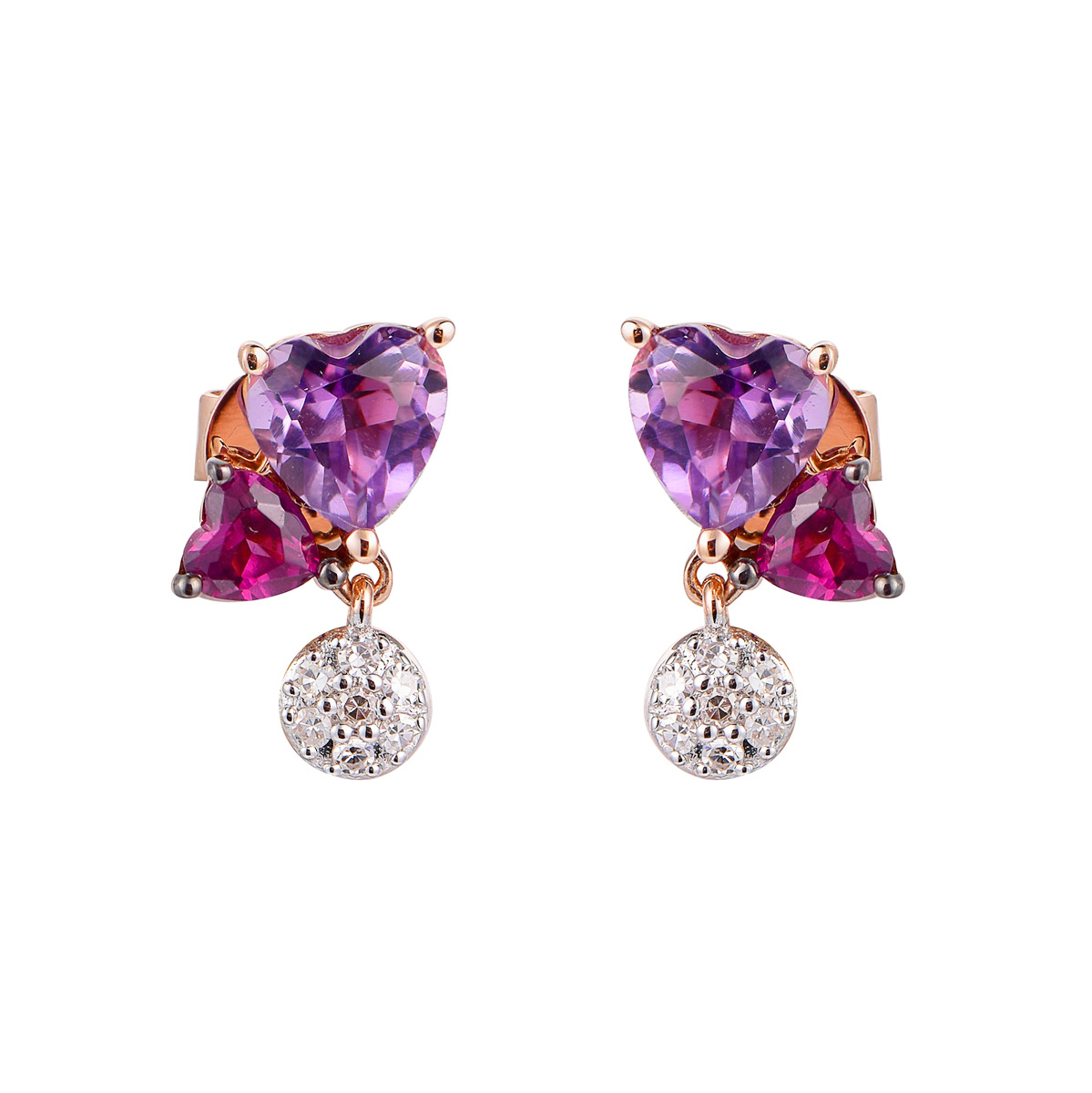 74618W 14K Rose Gold amethyst  & rhodolite  earrings