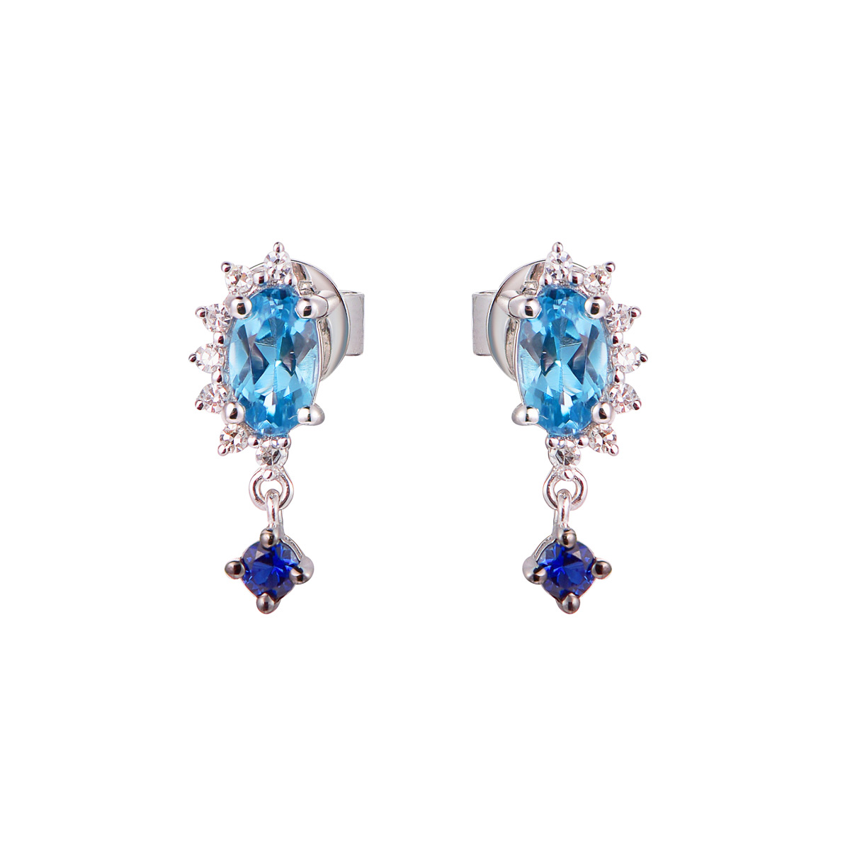 74619W 14K White gold blue topaz & blue sapphire earrings