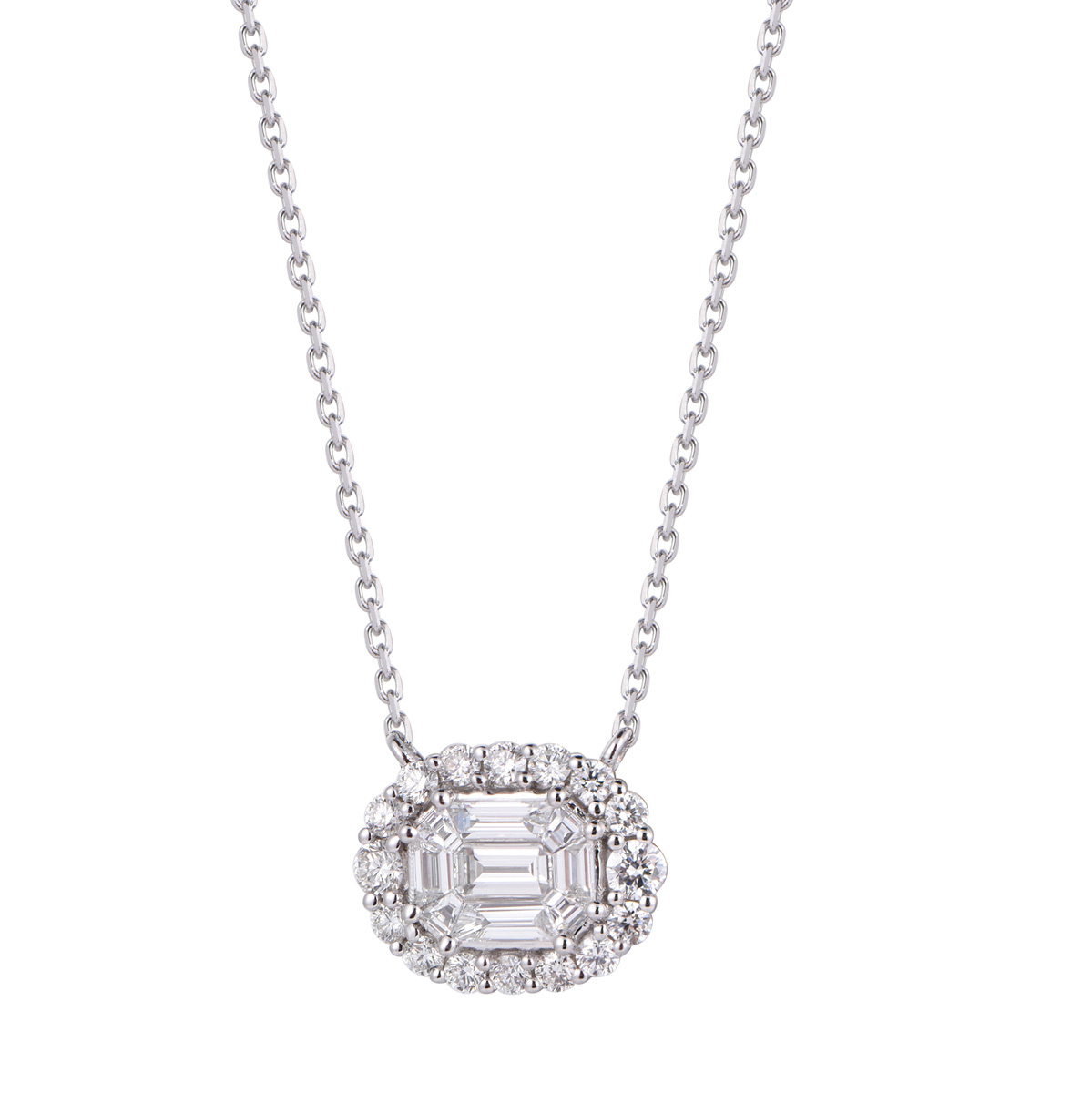 AM25788U 18K white gold Pie-cut diamond necklace
