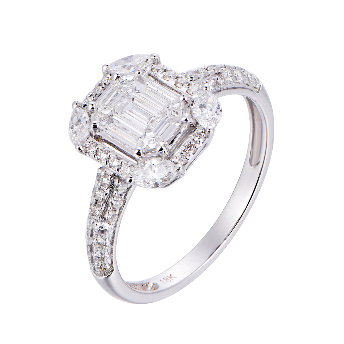 AM25790Q 18K white gold Pie-cut diamond ring