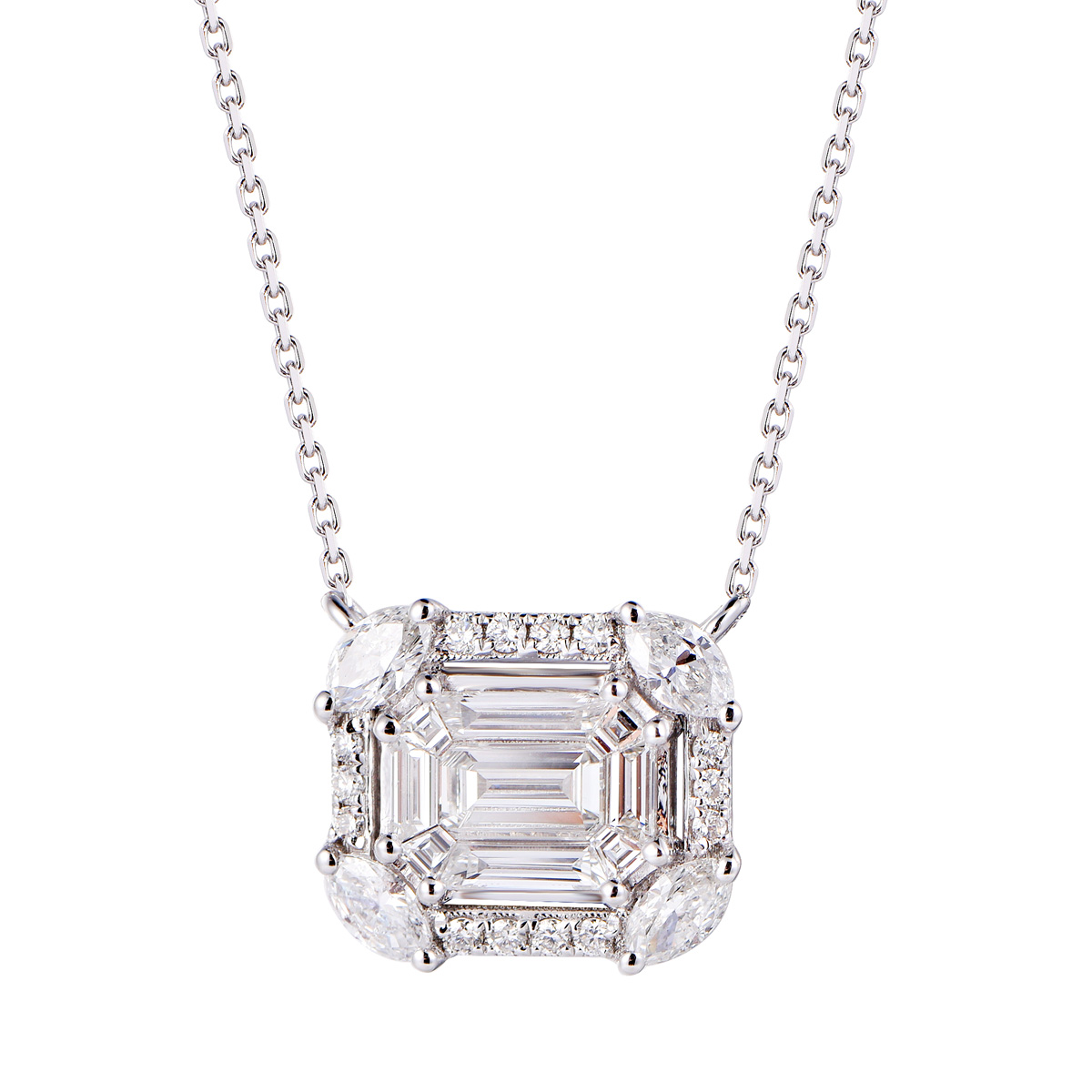AM25790U 18K white gold Pie-cut diamond necklace