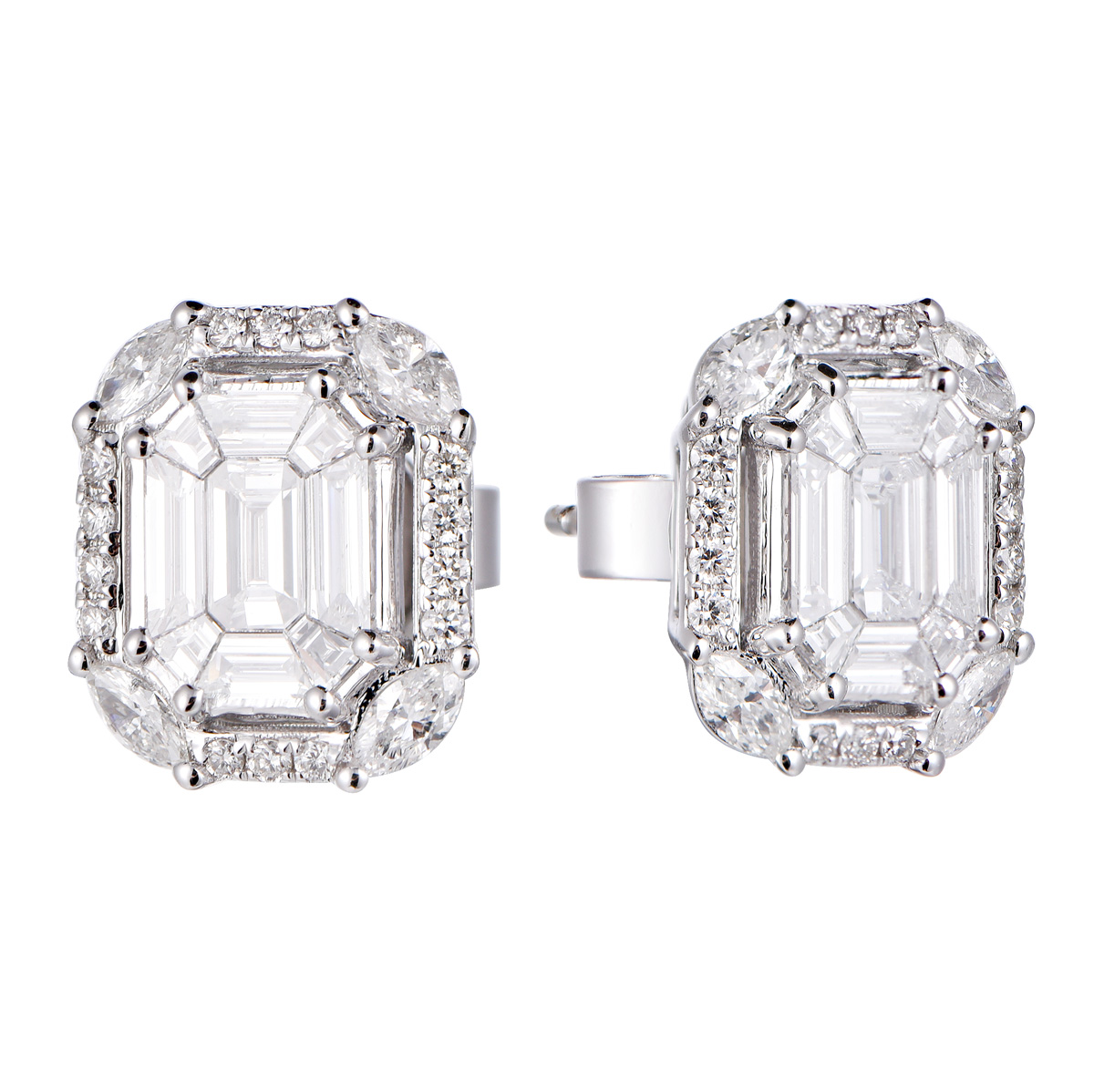 AM25790W 18K white gold Pie-cut diamond earrings