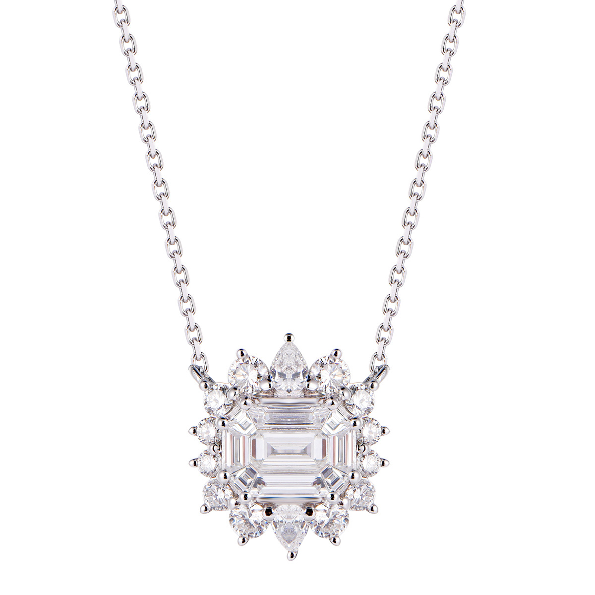 AM25792U 18K white gold Pie-cut diamond necklace