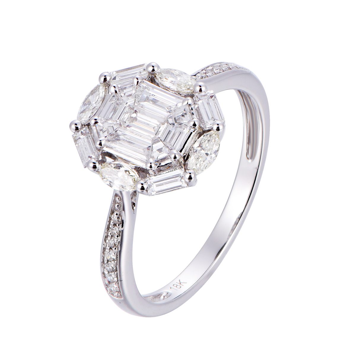 AM25795Q 18K white gold Pie-cut diamond ring
