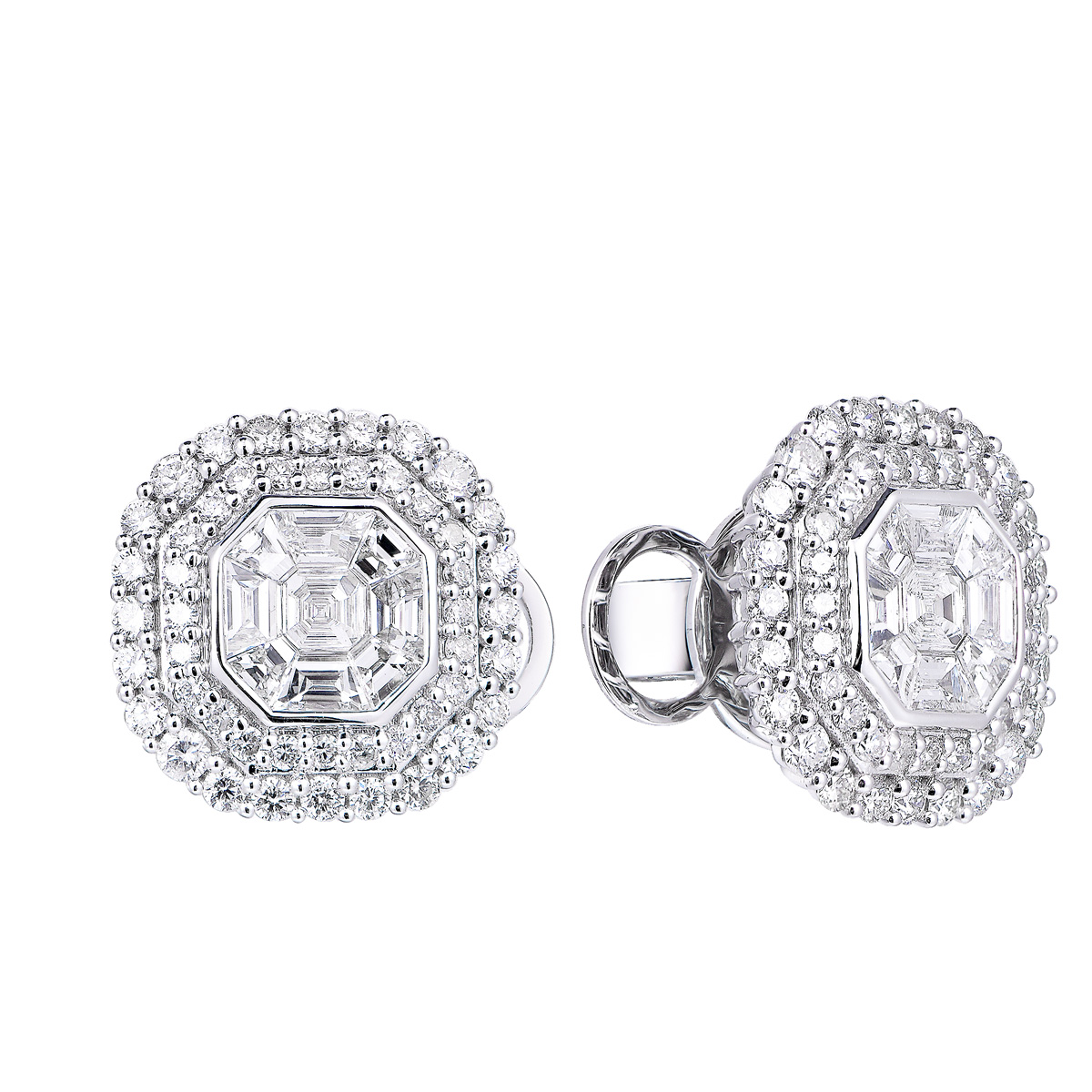 AM25859W 18K white gold Asscher cut diamond earrings