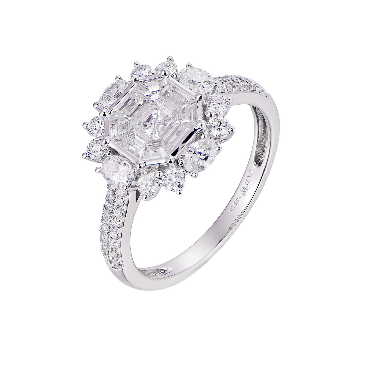 AM25922R 18K white gold Asscher cut diamond ring