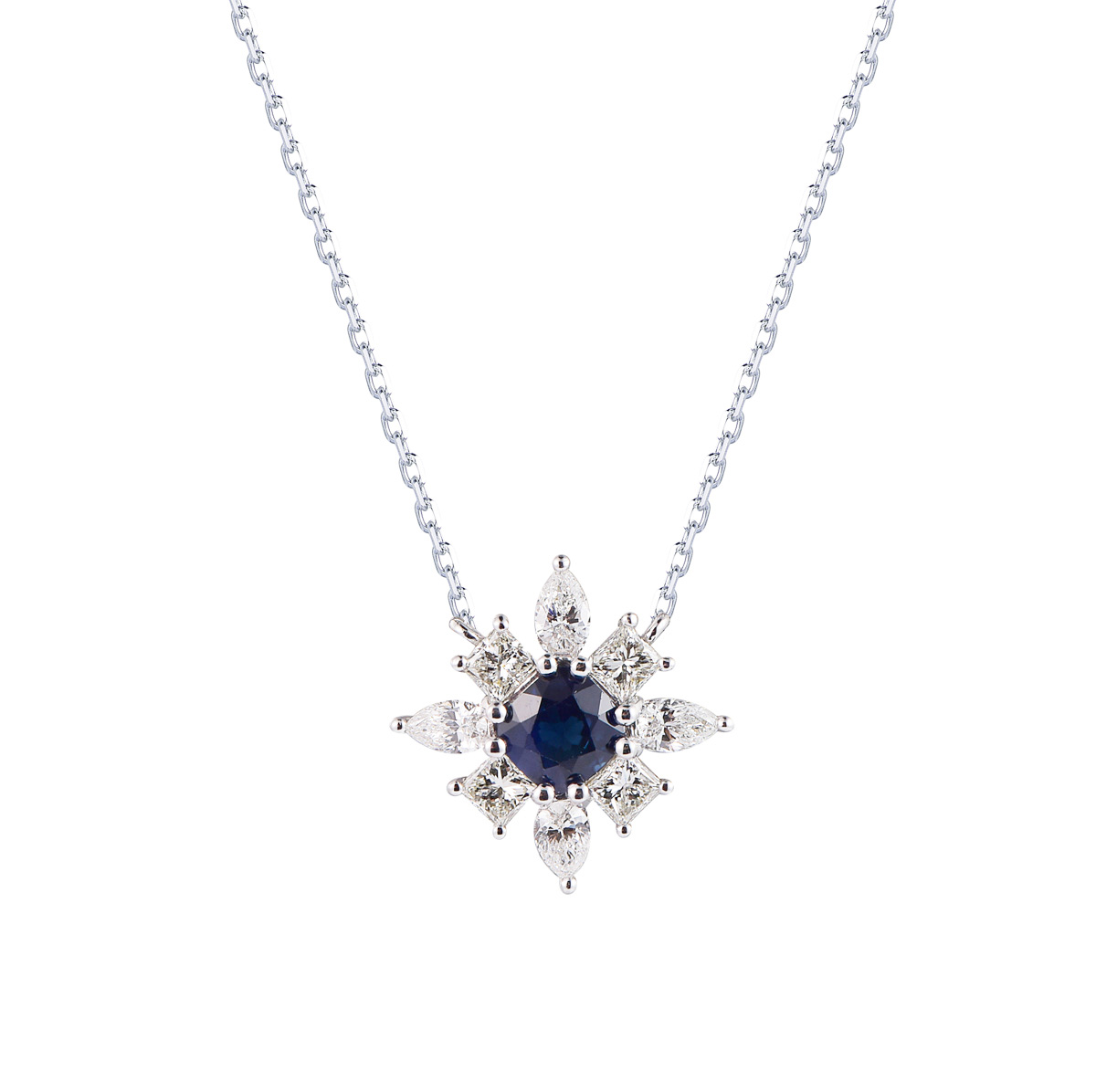 DI45074N 18K white gold blue sapphire necklace