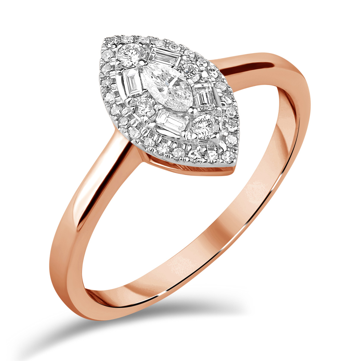 HE52502QWD4RZ 14K rose gold fancy shape diamond ring