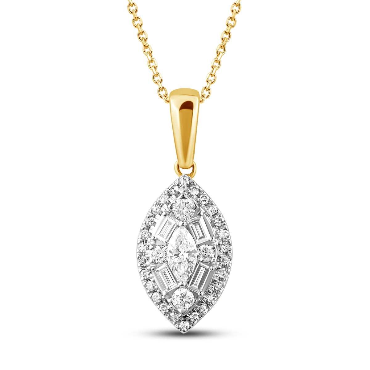 HE52502SWD4RZ
14K rose gold fancy cut diamond necklace
