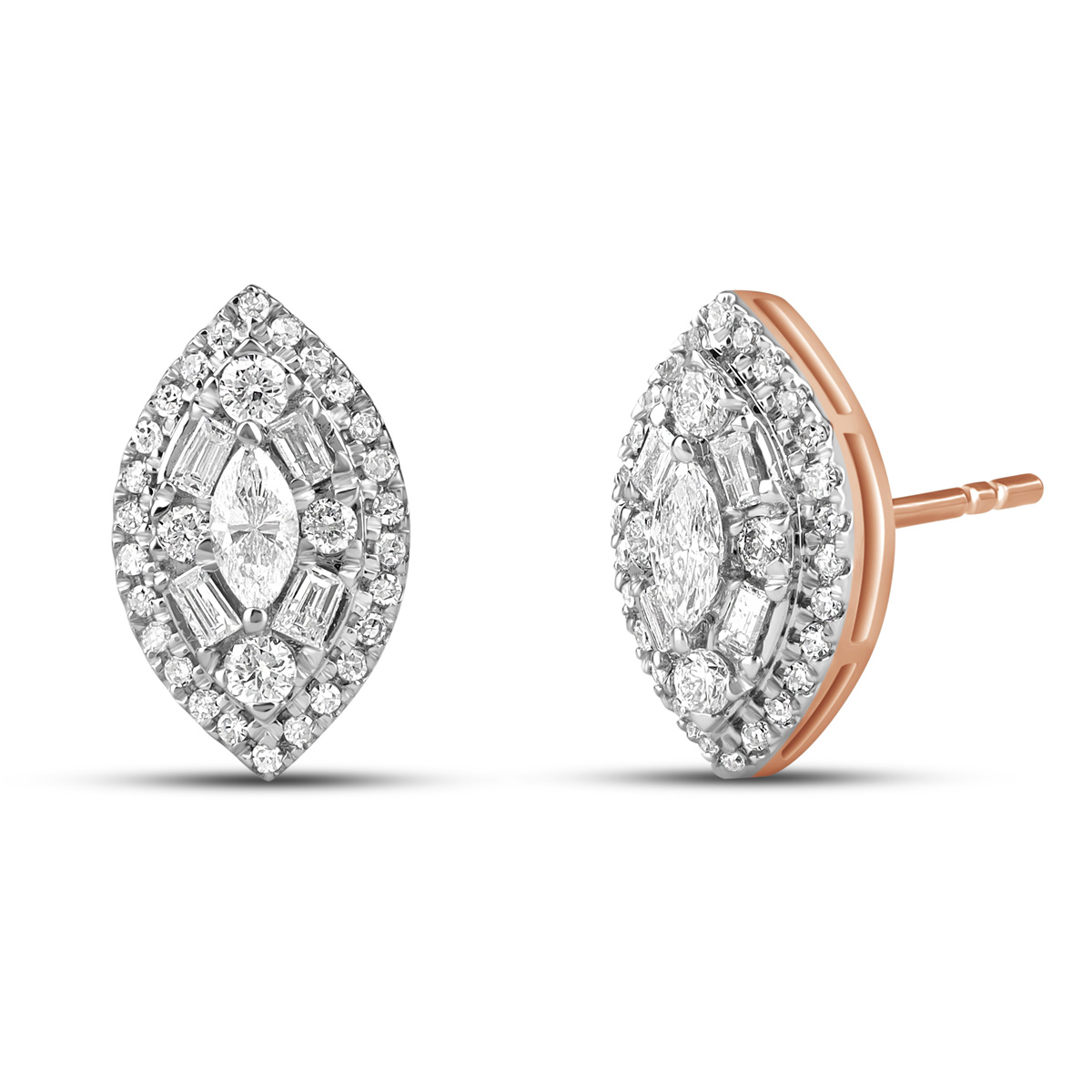 HE52502WWD4RZ 14K rose gold fancy shape diamond earrings