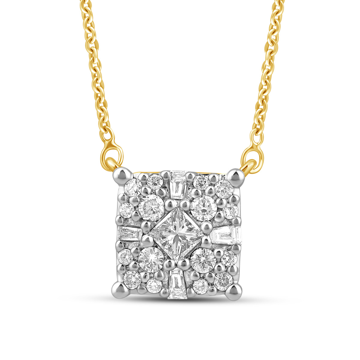 HE52506UWD4YP 
14K yellow gold princess cut diamond necklace