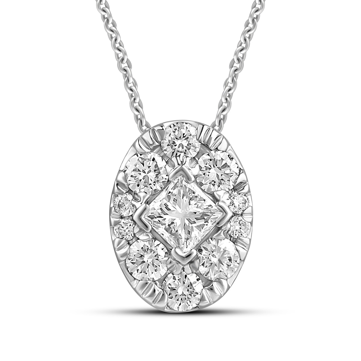 HE53114SWD4WN
14K White Gold princess  cut diamond pendant