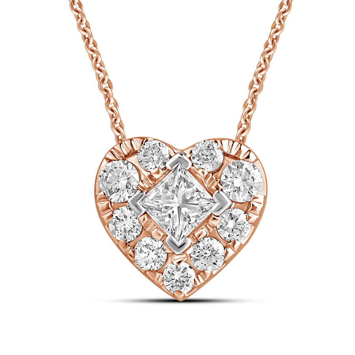 HE53116SWD4RN
14K Rose Gold princess  cut diamond pendant