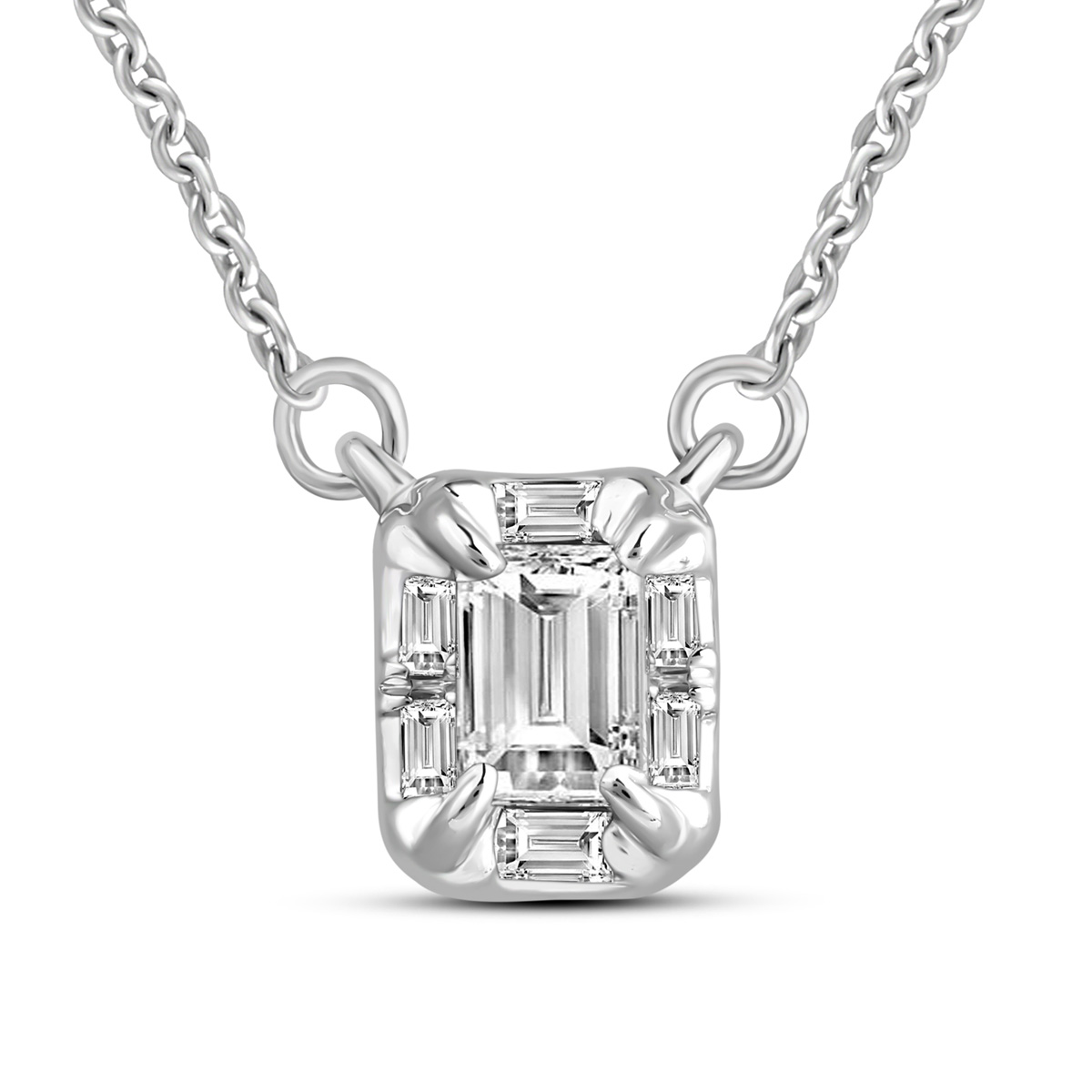 HE53118SWD4WN
14K white Gold Baguette cut diamond pendant