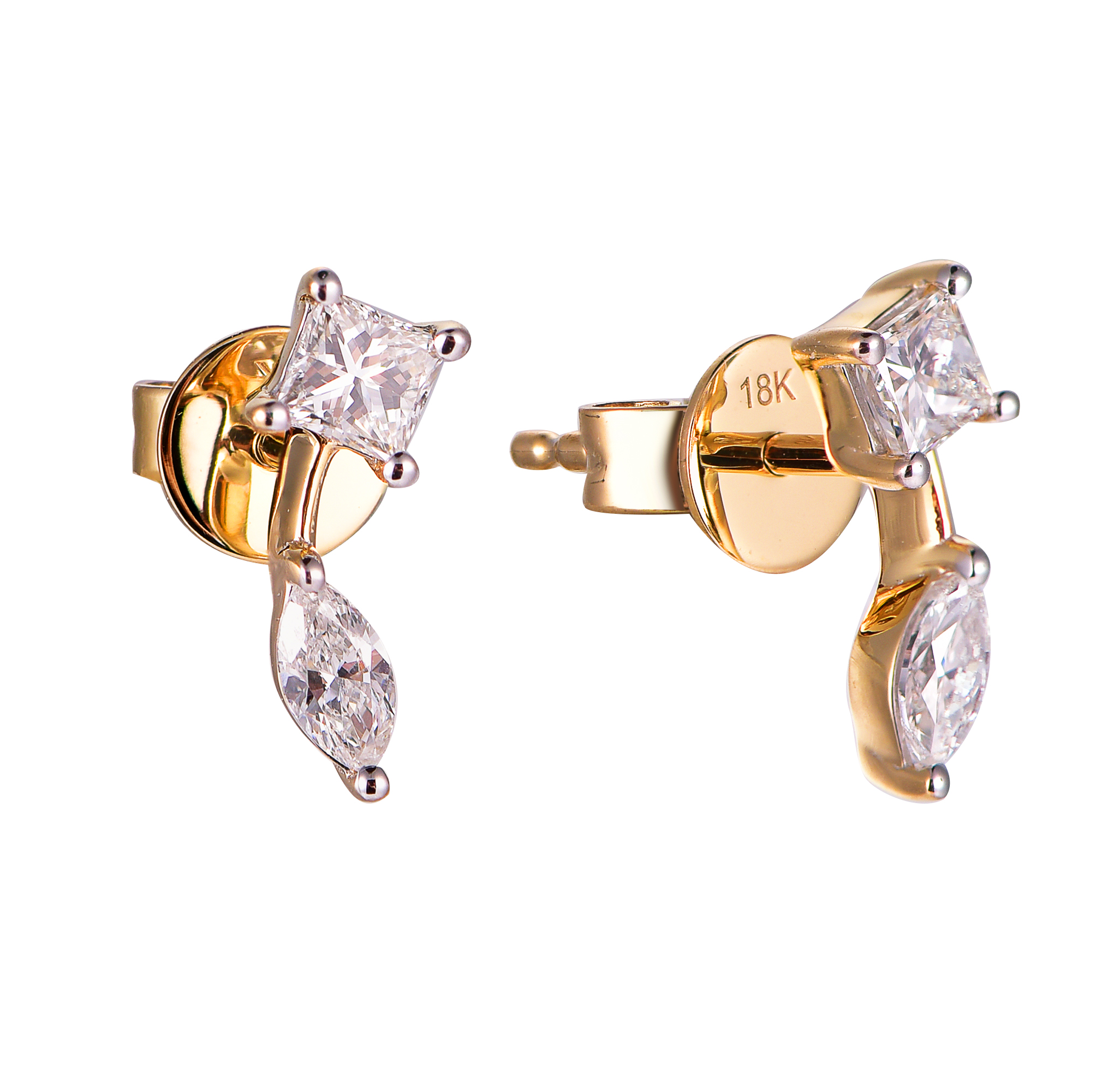DI45555E 18K yellow gold fancy diamond earrings