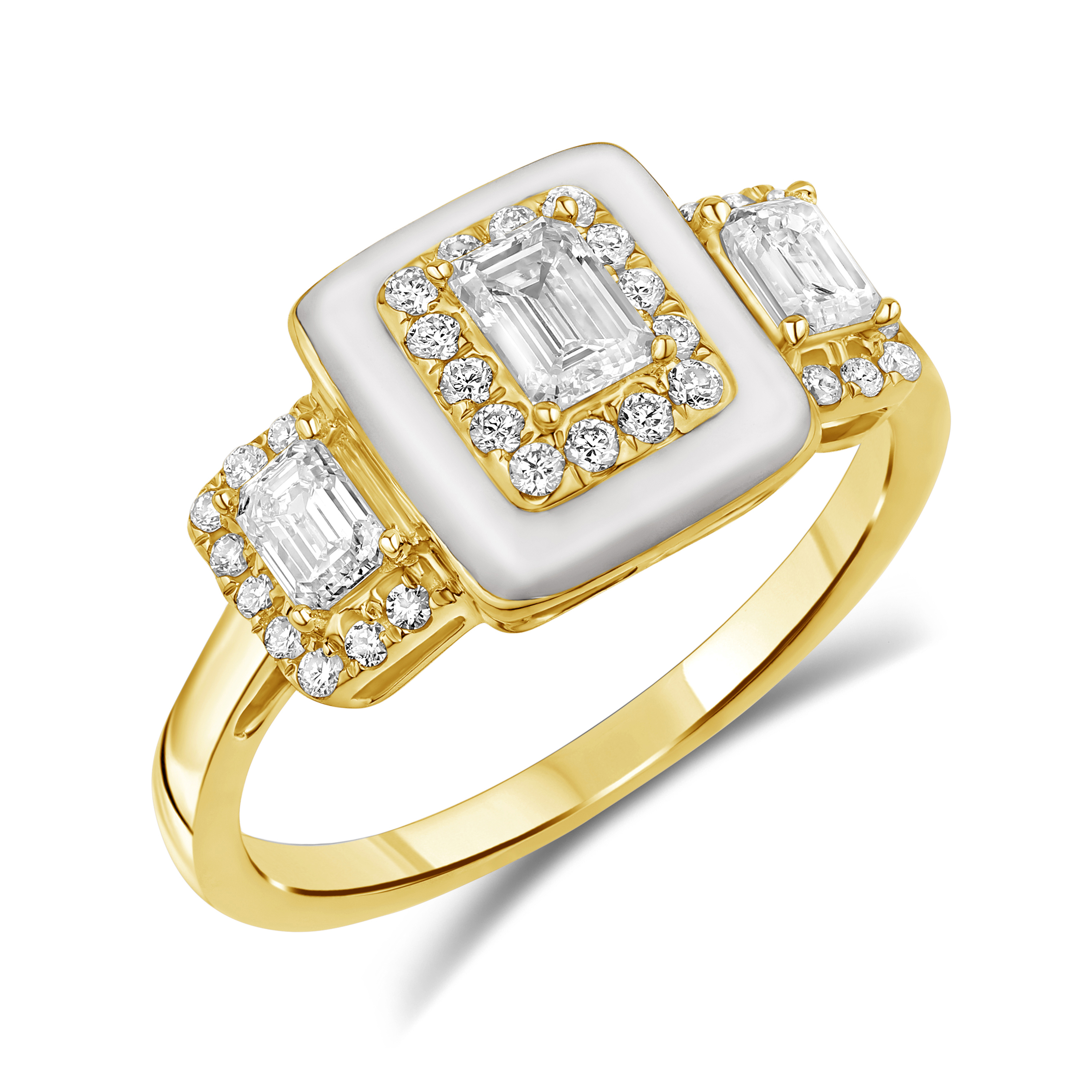 HE53173Q4YLG 14K yellow gold ring with emerald cut diamonds
