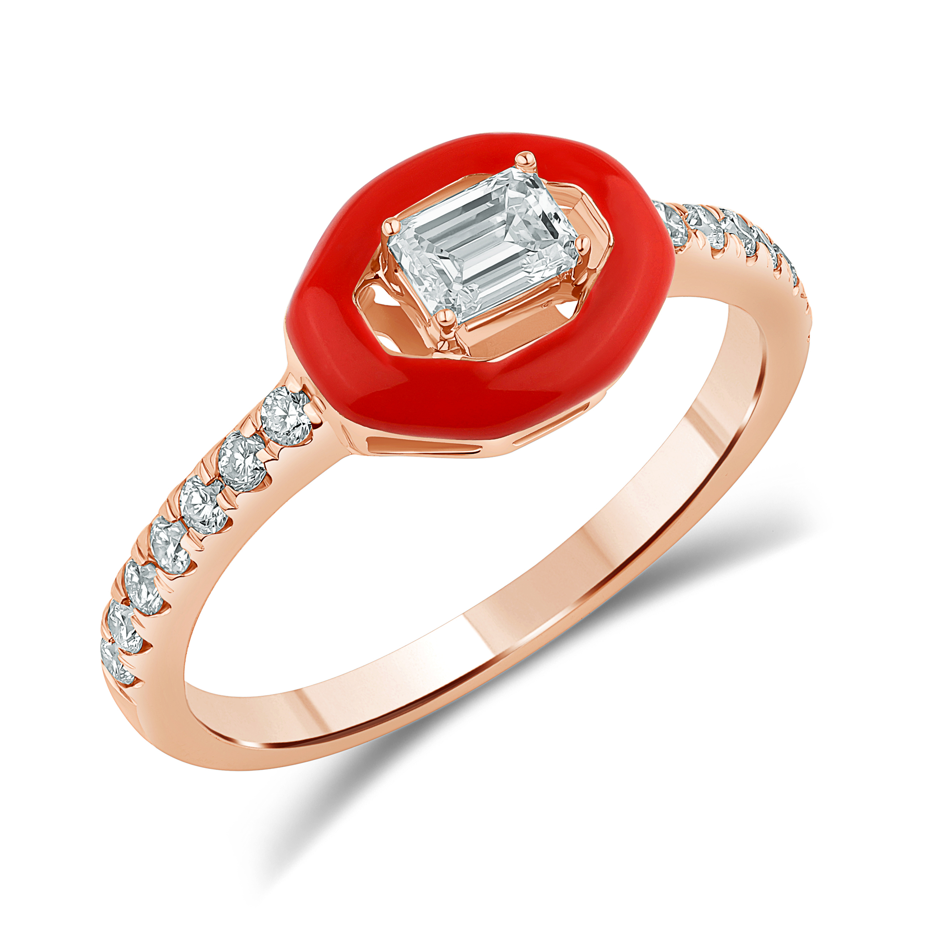 HE53182Q4RLG 14K rose gold emerald cut diamond ring