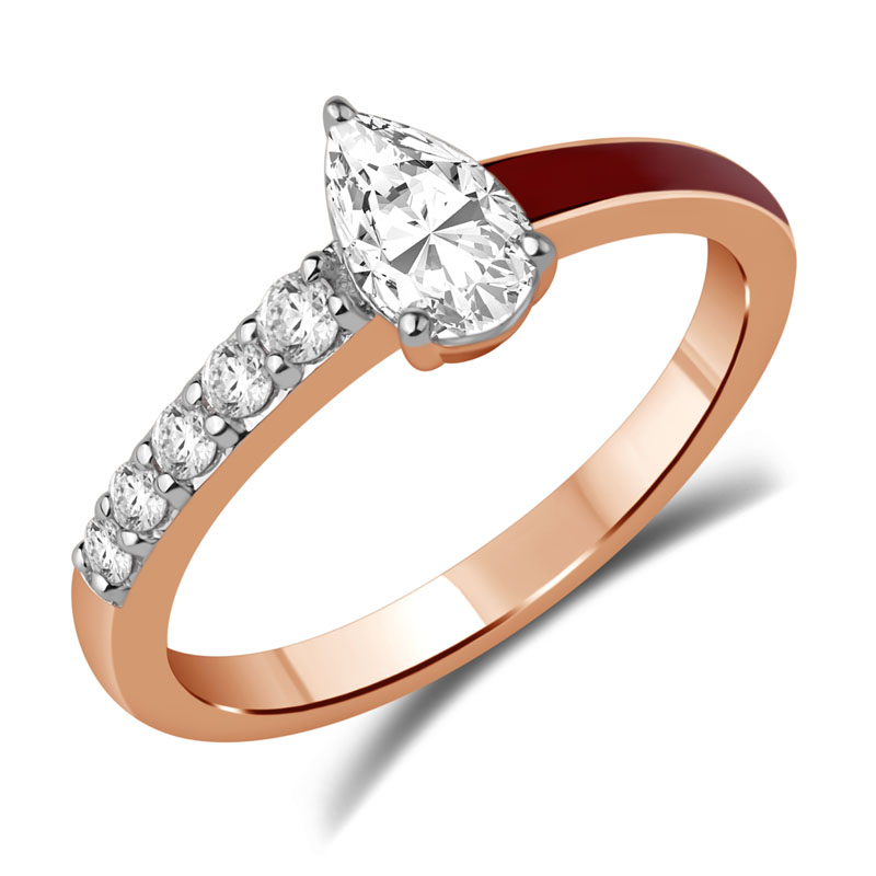 HE53258R4RLG 14K rose gold ring with pear shape diamond