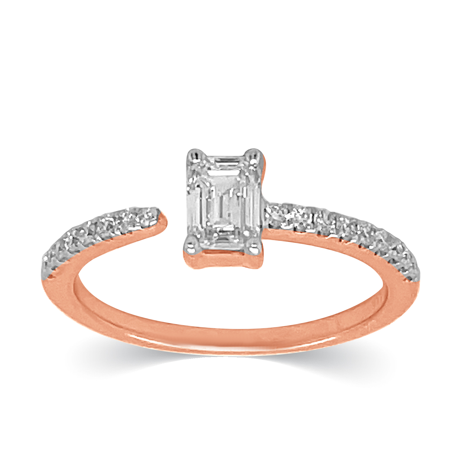 KA53242Q4RLG 14K rose gold emerald cut diamond ring