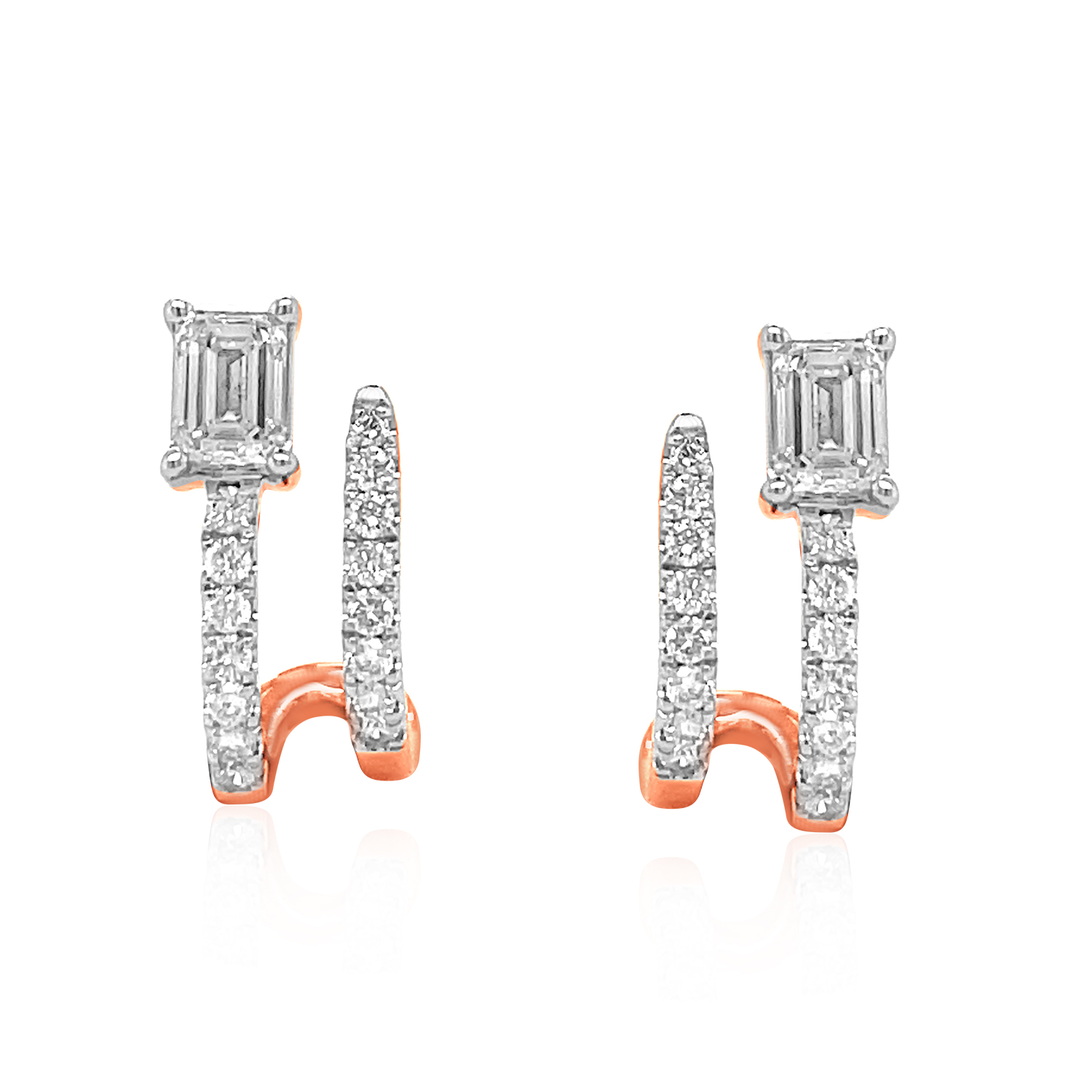 KA53242W4RLG 14K rose gold emerald cut diamond earrings